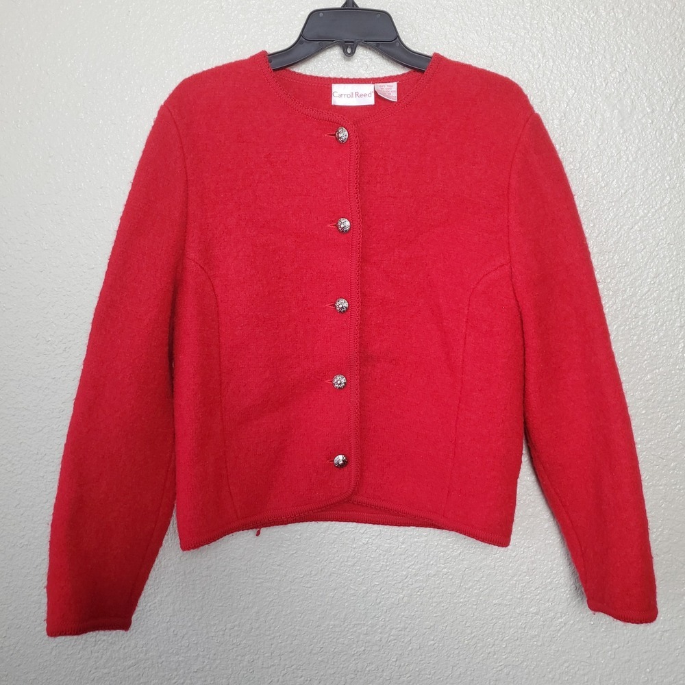 Carroll Reed Women's Cropped Vintage Cranberry Button Up Cardigan Sz 10 Wool Red
